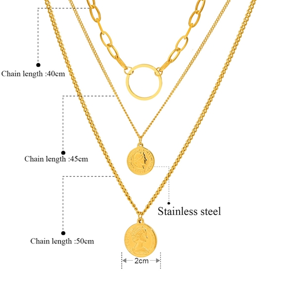 Elegant Queen's Portrait Coin Pendant Multilayered Necklace - Picture 6 of 6